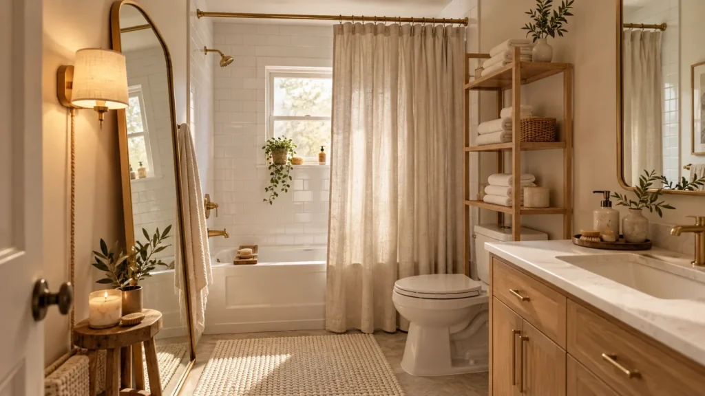 Renter friendly bathroom upgrades in a small rental bathroom