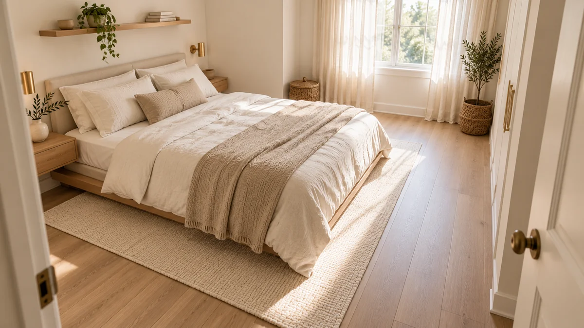 Small bedroom layout with the bed placed against the longest wall and a clear walkway beside it